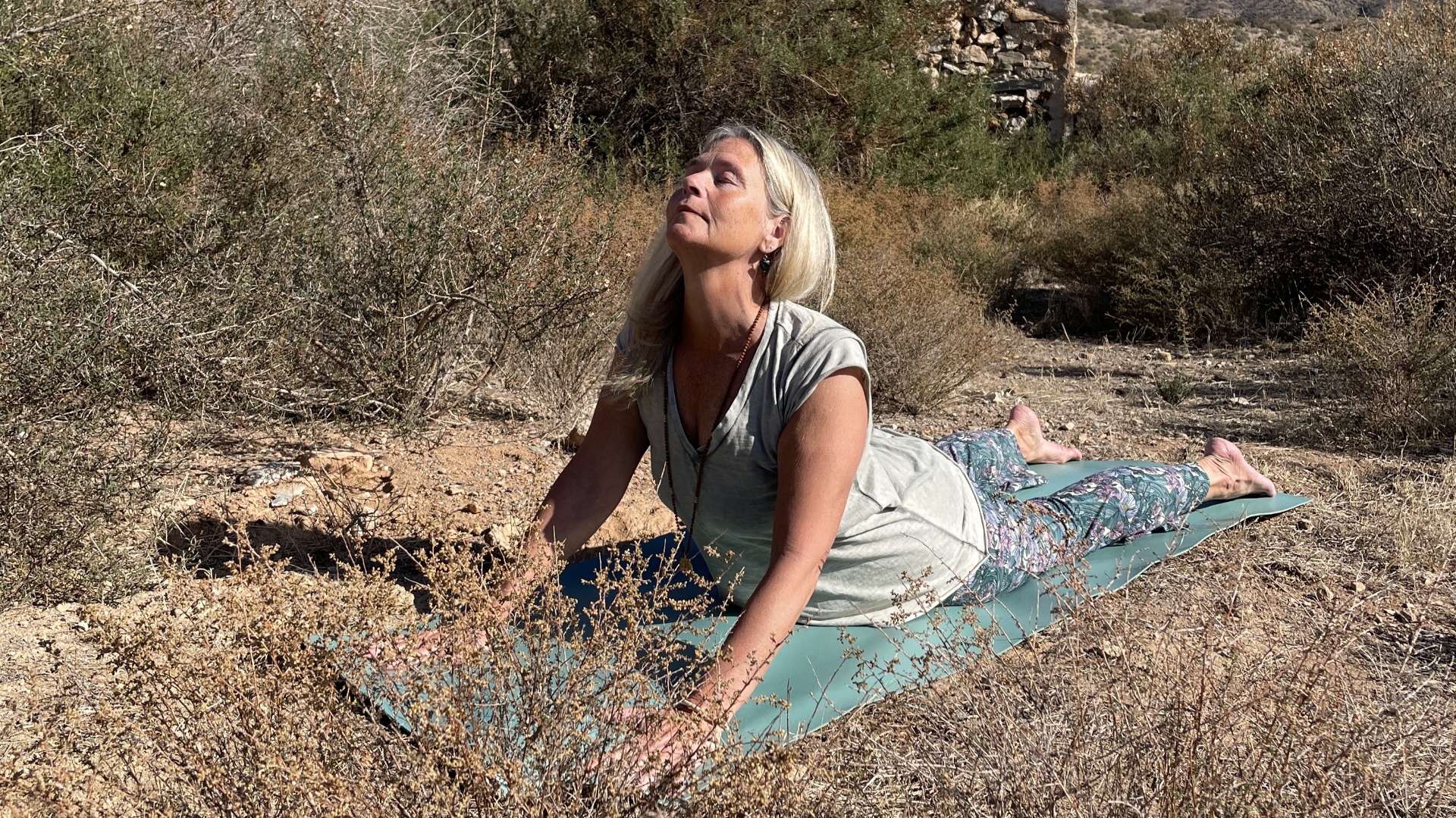 Katha i Sfinx-pose utomhus i naturen
